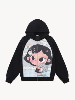 OYL-Lab Cartoon Graphic Zip Up Hoodie