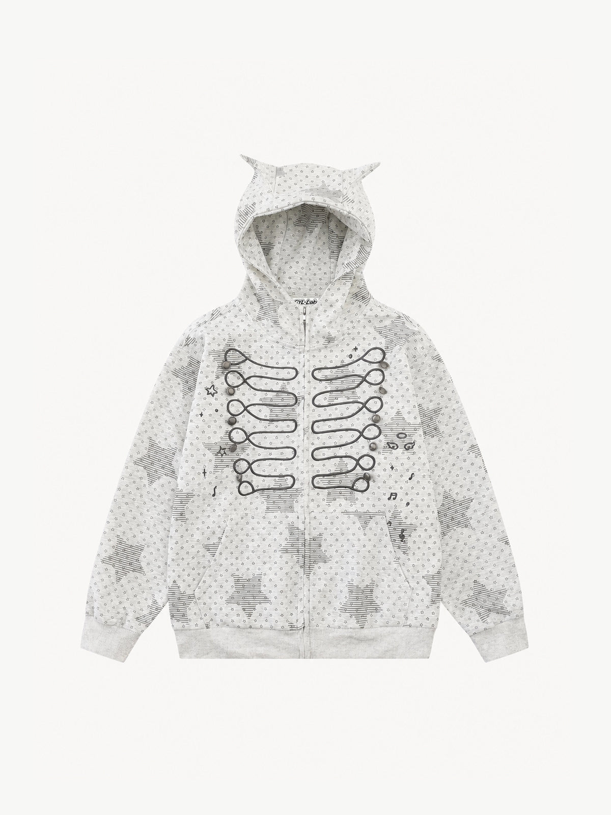 OYL-Lab Star Print  Embroidery Zip Up Hoodie