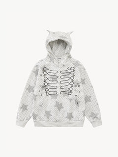 OYL-Lab Star Print  Embroidery Zip Up Hoodie
