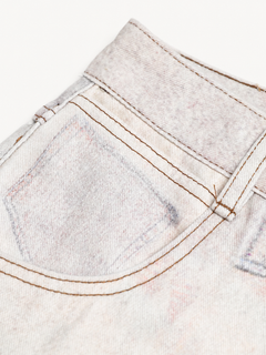 OYL-Lab Faux Denim Vintage Patchwork Print Pants