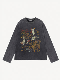 OYL-Lab Washed Dog Graphic Long Sleeve Tee