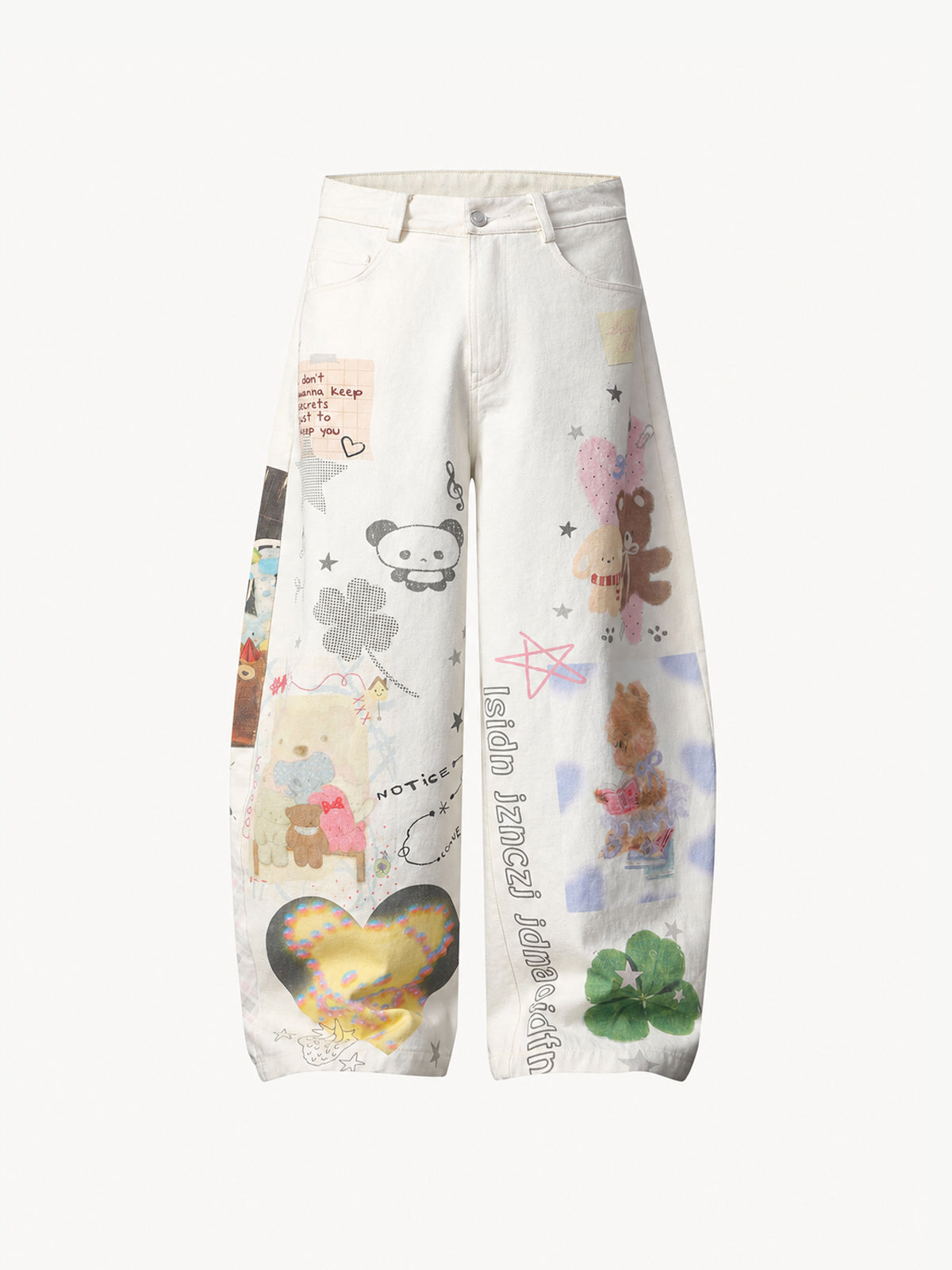 OYL-Lab Cartoon Teddy Bear Print Baggy Jeans