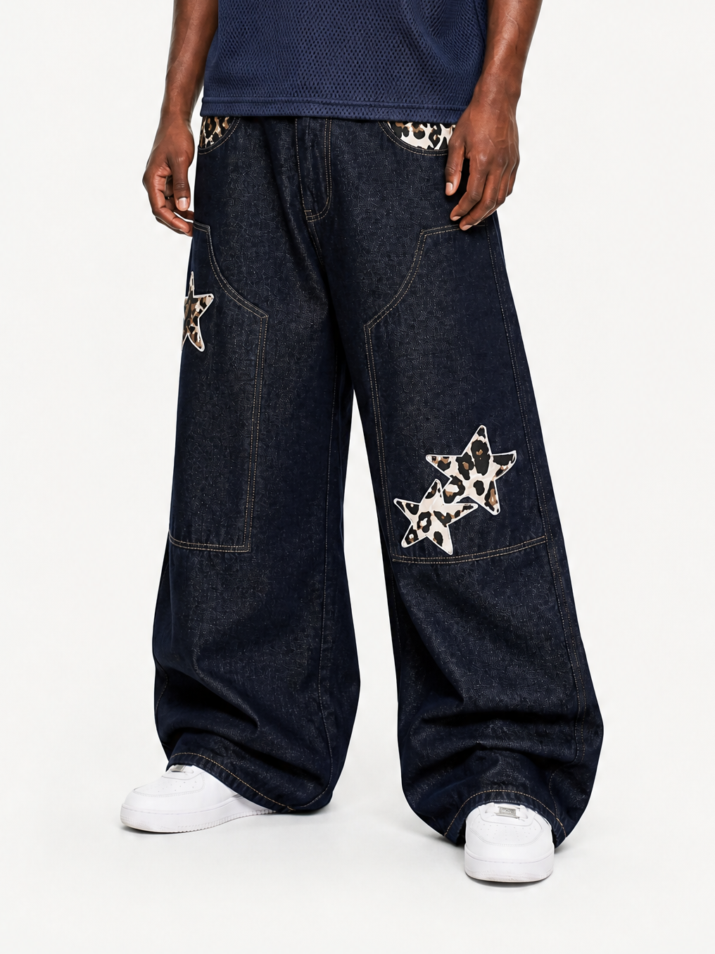 OYL-Lab Leopard Star Patch Baggy Jeans