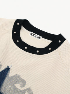 OYL-Lab Star Applique Waffle Long Sleeve Tee
