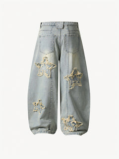 OYL-Lab Frayed Star Patch Wash Baggy Jeans