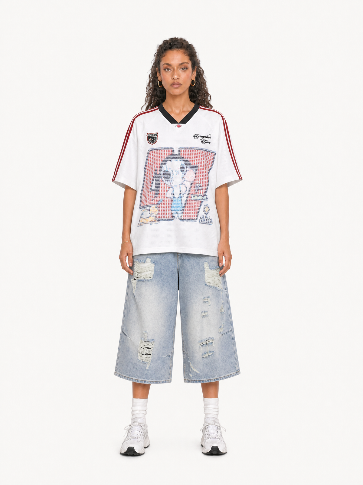 OYL-Lab Vintage Cartoon Mesh Soccer Jersey Tee