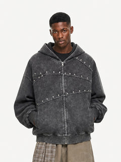 OYL-Lab Oversized Rivet Zip Up Hoodie