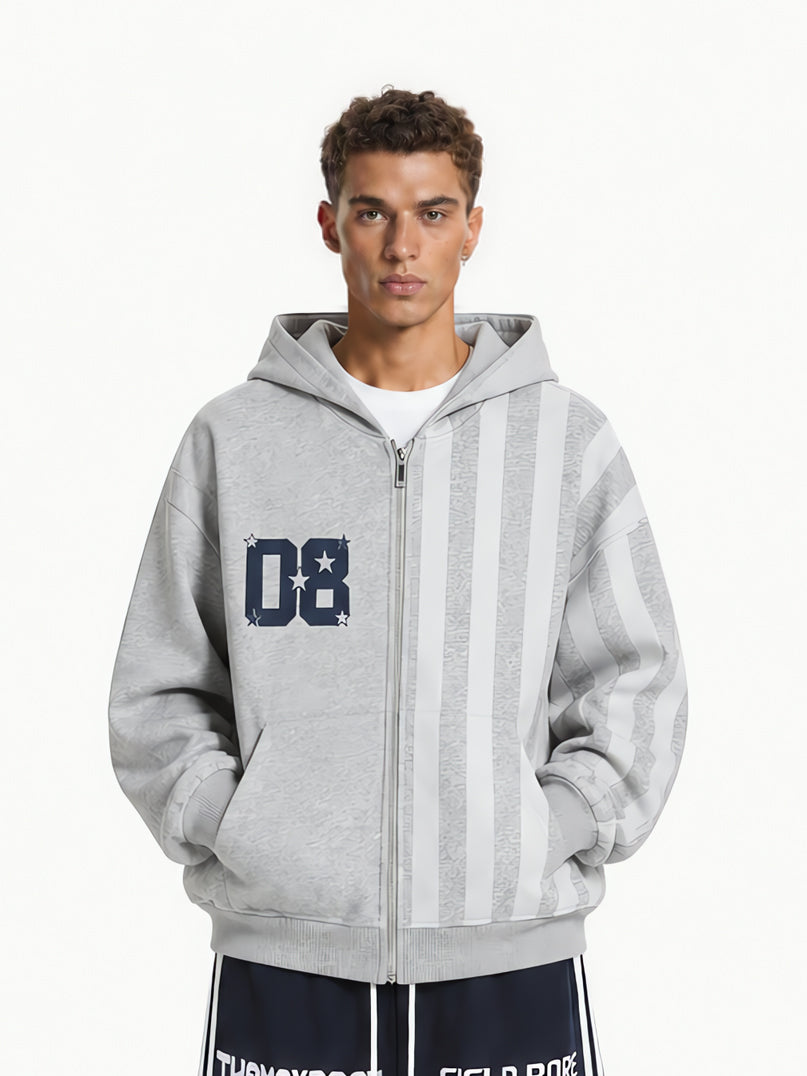 OYL‑Lab Striped Spliced Zip‑Up Hoodie