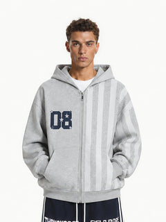 OYL‑Lab Striped Spliced Zip‑Up Hoodie