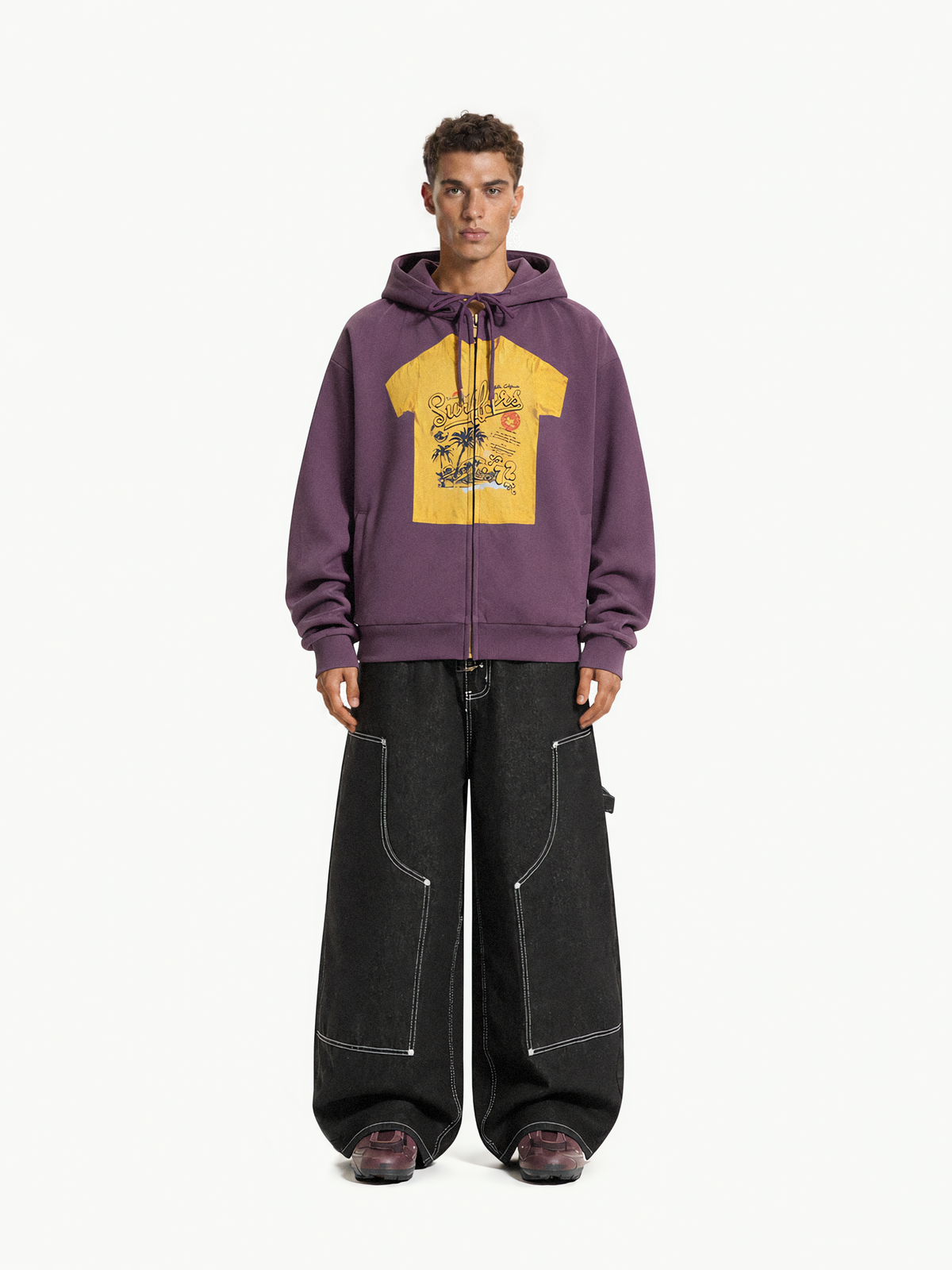 OYL‑Lab Vintage Fake Layer Zip Up Hoodie
