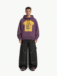 OYL‑Lab Vintage Fake Layer Zip Up Hoodie