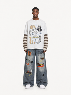 OYL-Lab Cat Graphic Fake Two Piece Long Sleeve Tee