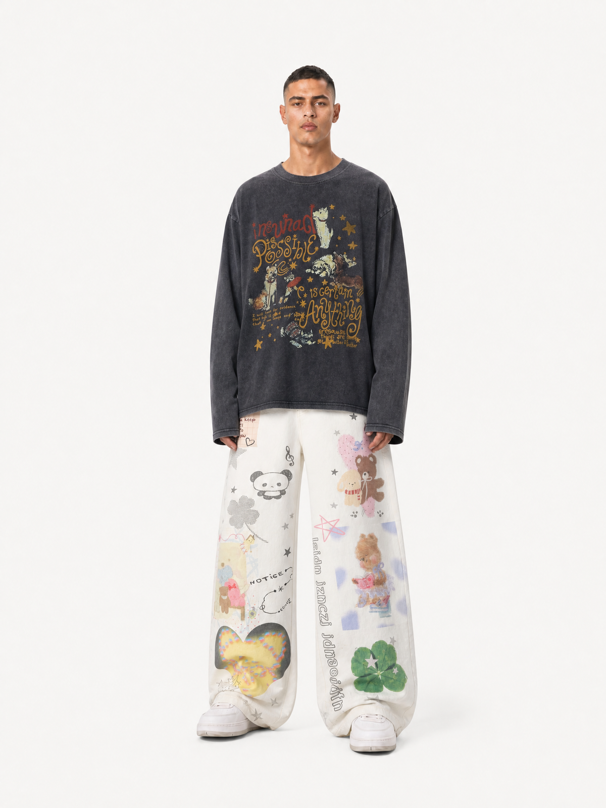 OYL-Lab Washed Dog Graphic Long Sleeve Tee