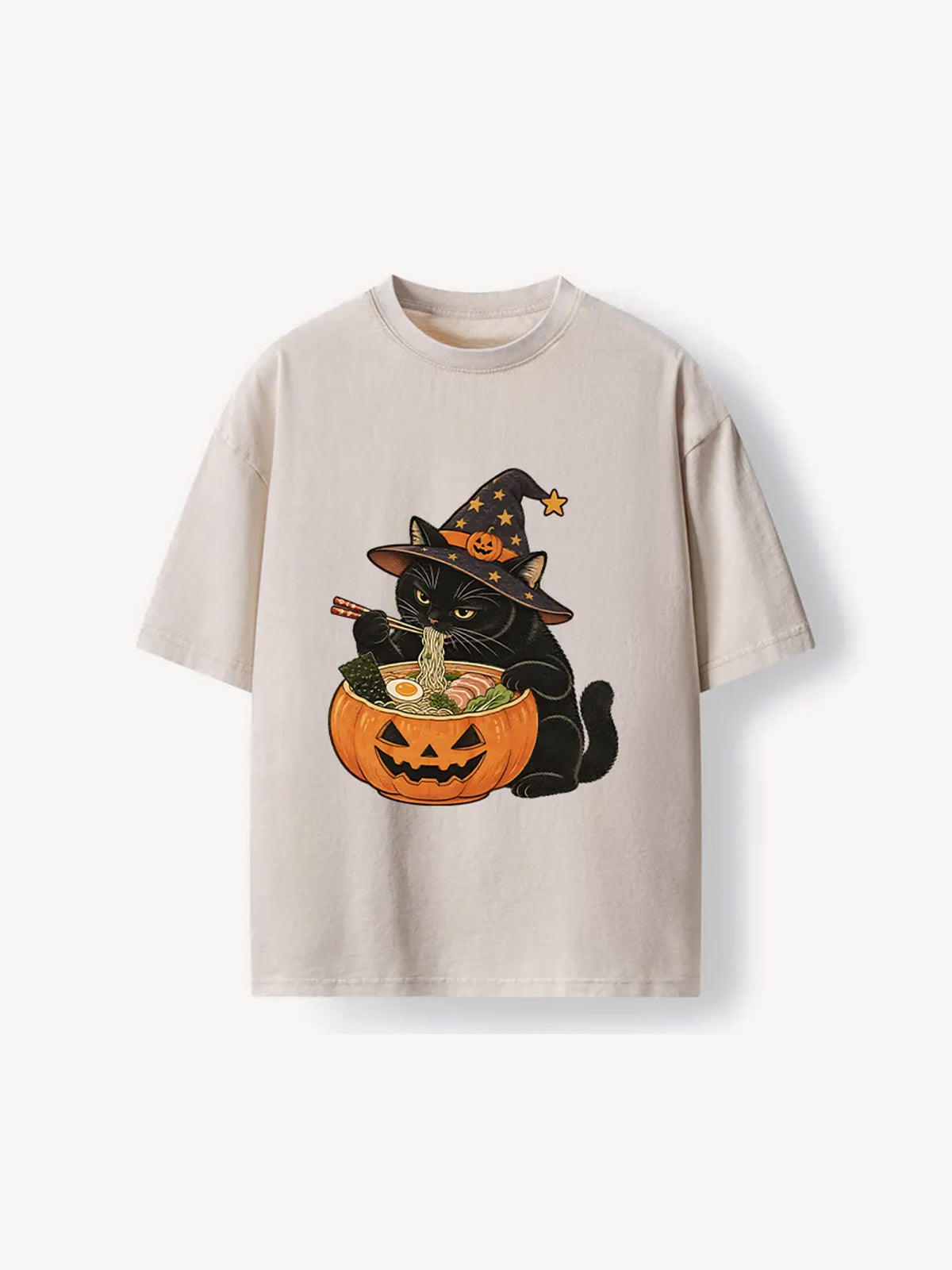 OYL-Lab Witch Cat Ramen Washed T-Shirt