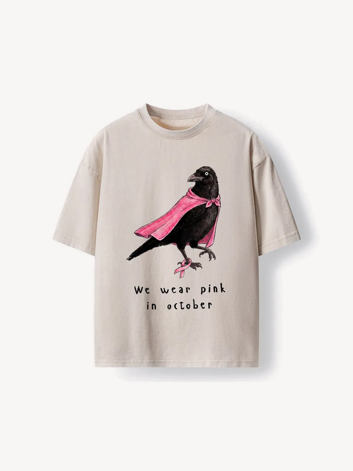 OYL-Lab Pink Ribbon Raven Breast Cancer Awareness Washed Tee