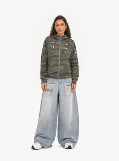 OYL-Lab Military Camo Epaulet Cropped Zip Hoodie