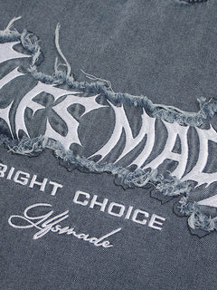 OYL-Lab Frayed Patch Embroidery Acid Wash Tee