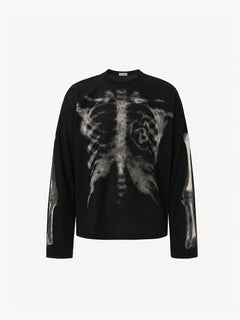 OYL-Lab Waffle Knit Skeleton Graphic Long Sleeve Tee