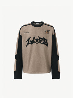 OYL-Lab Suede Patchwork Long Sleeve Tee
