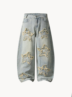 OYL-Lab Frayed Star Patch Wash Baggy Jeans
