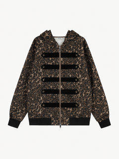OYL-Lab Washed Black & Leopard Star Stud Zip Up Hoodie