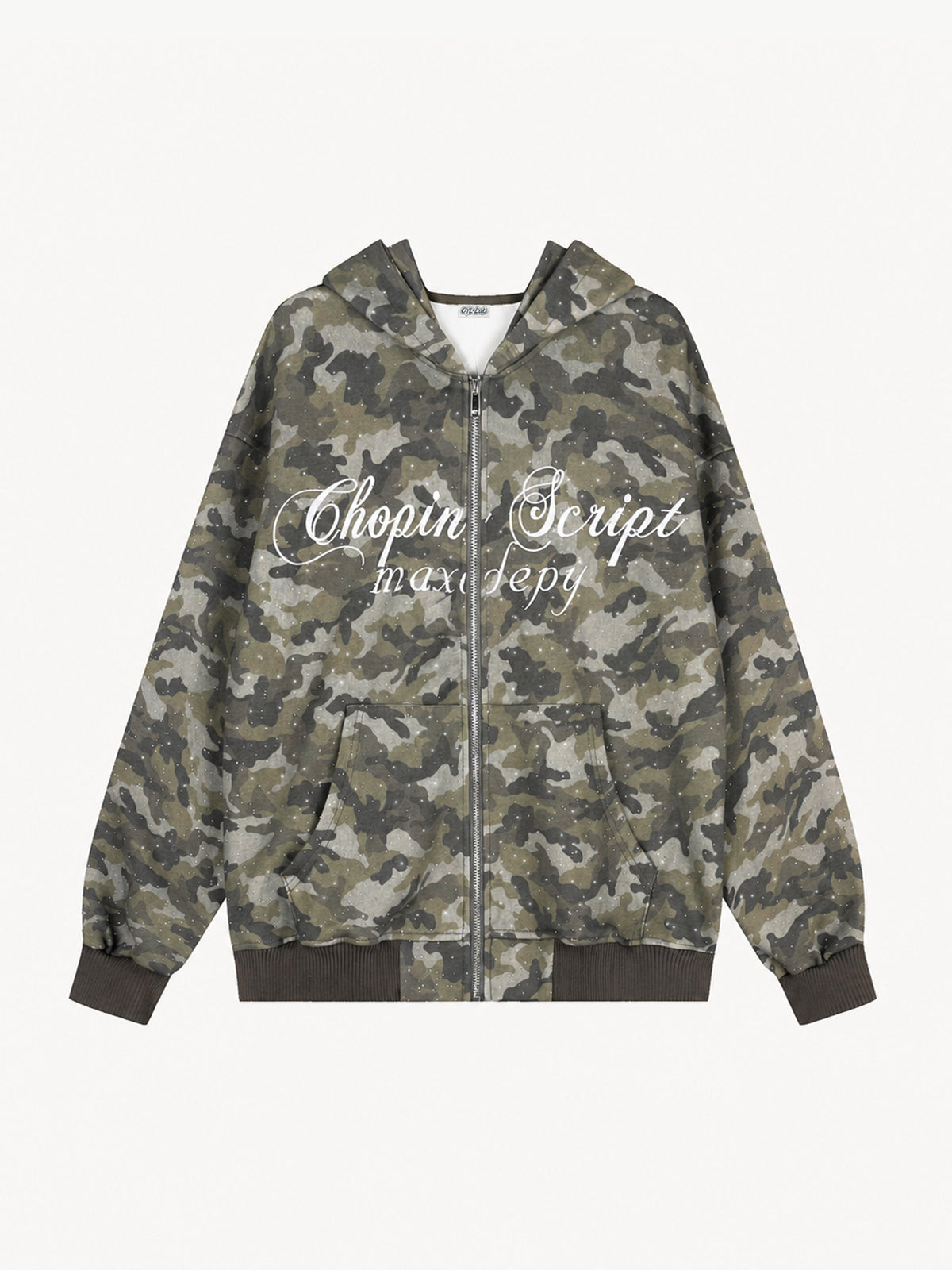 OYL-Lab Sparkle Rhinestone Camo Zip Up Hoodie