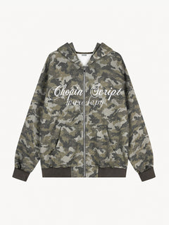 OYL-Lab Sparkle Rhinestone Camo Zip Up Hoodie