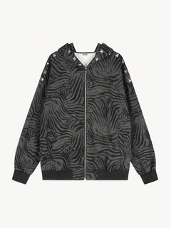 OYL-Lab Zebra Print Studded Zip Up Hoodie