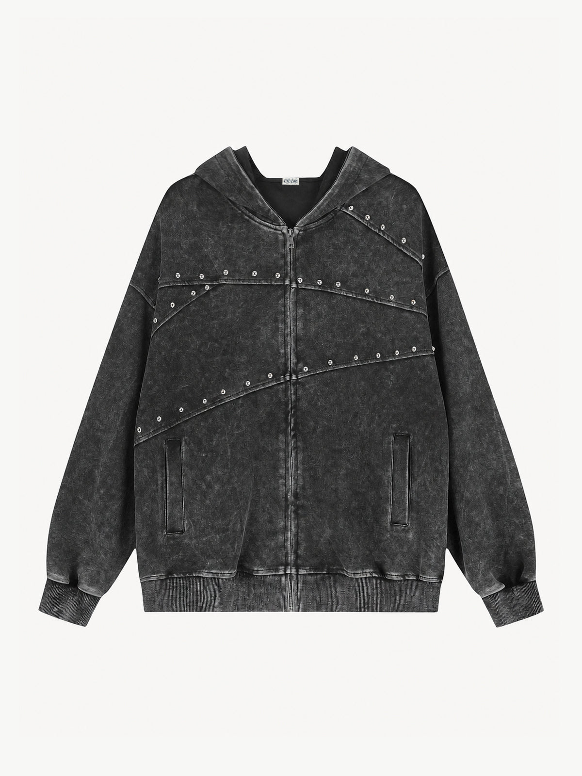 OYL-Lab Oversized Rivet Zip Up Hoodie