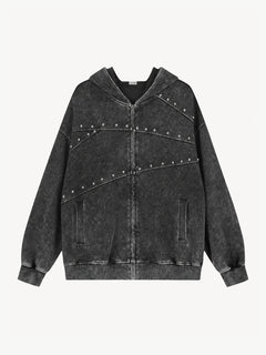 OYL-Lab Oversized Rivet Zip Up Hoodie