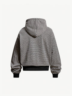 OYL-Lab Striped Military Embroidered Zip Up Cropped Hoodie