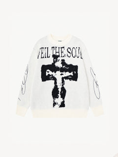 OYL-Lab Cross Figure Jacquard Crewneck Sweater