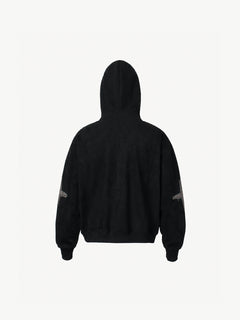 OYL‑Lab Raw-Edge Applique Faux Suede Zip Up Hoodie