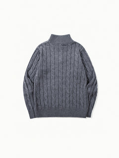 OYL-Lab Quarter Zip Cable Knit Mock‑Neck Sweater