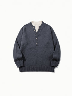 OYL-Lab Mock‑Layer Henley Knit Sweater