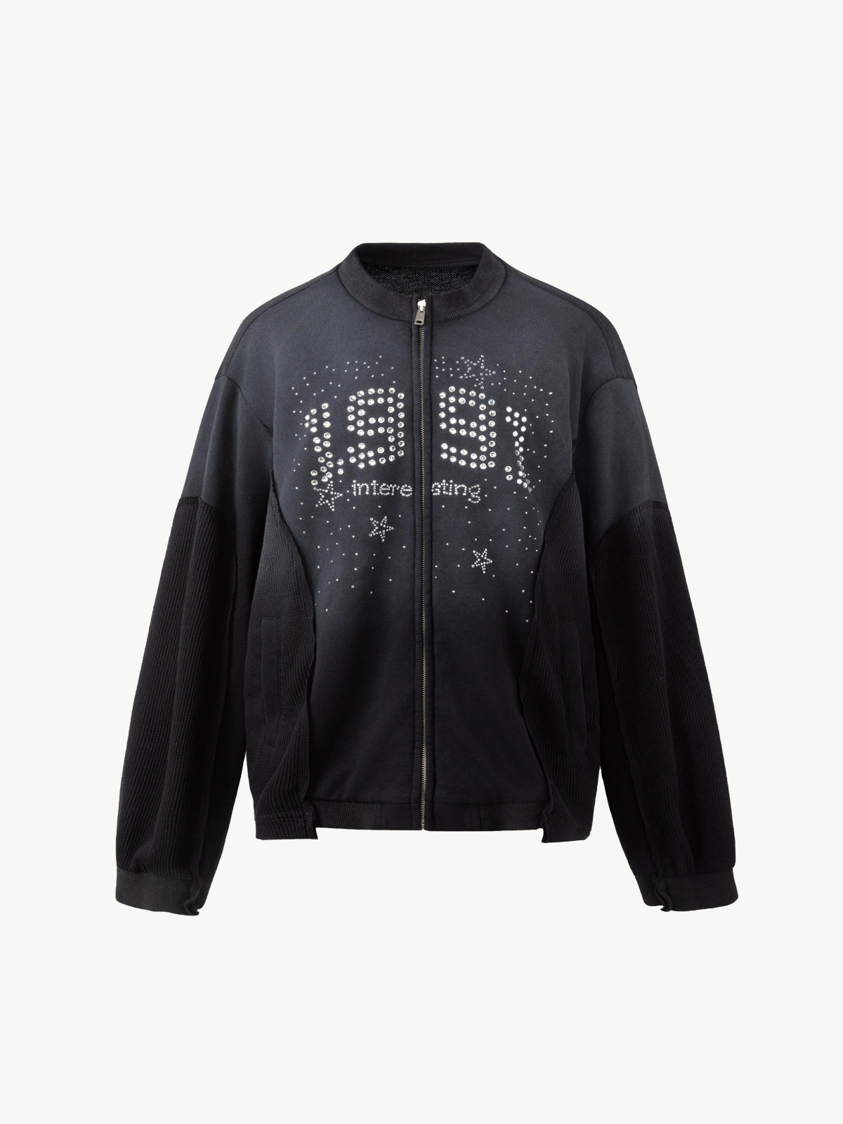 OYL-Lab Vintage Washed Rhinestone Graphic Bomber Jacket