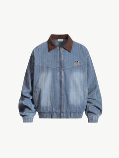 OYL-Lab Retro Corduroy Cute Puppy Embroidered Denim Jacket