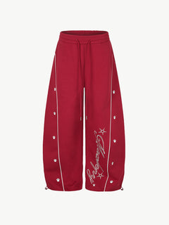 OYL-Lab Paw & Star Print Curved Balloon‑Leg Sweatpants