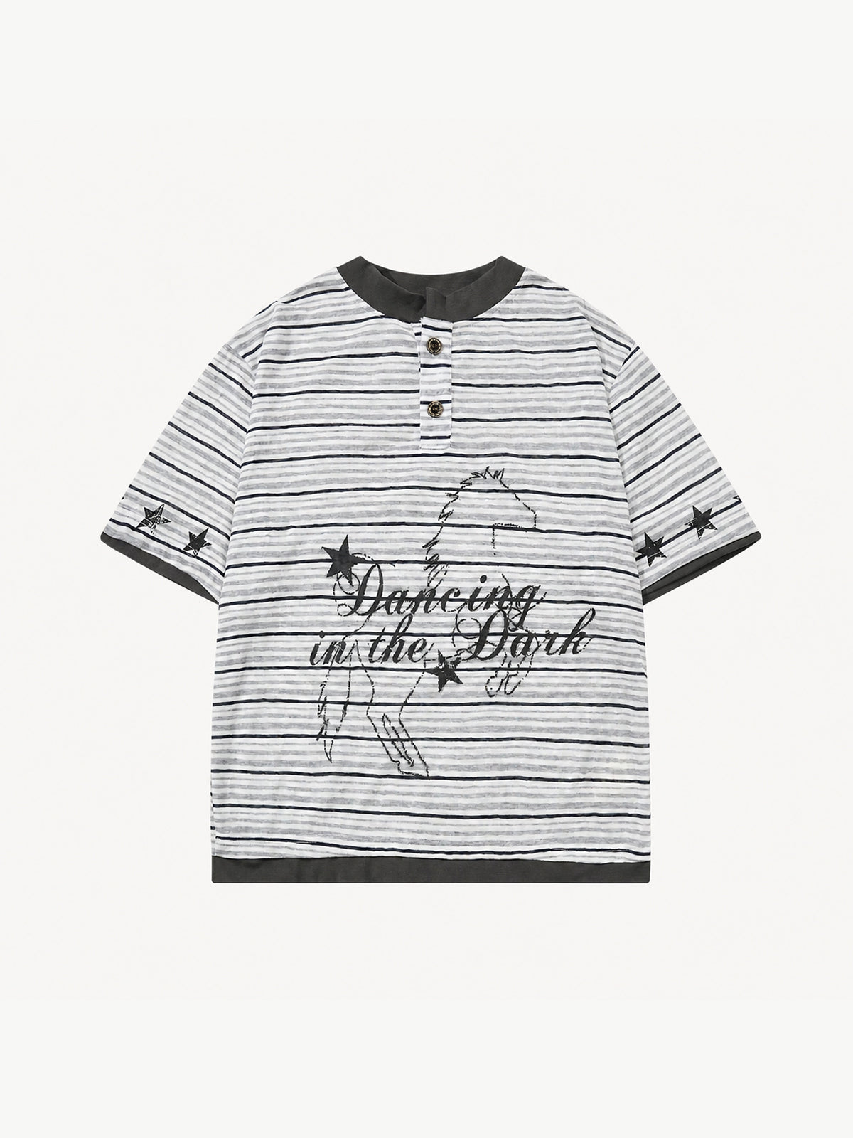 OYL-Lab Stripe Henley Neck  Vintage Print  Tee