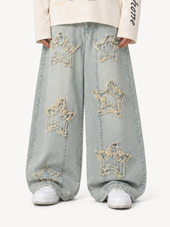 OYL-Lab Frayed Star Patch Wash Baggy Jeans