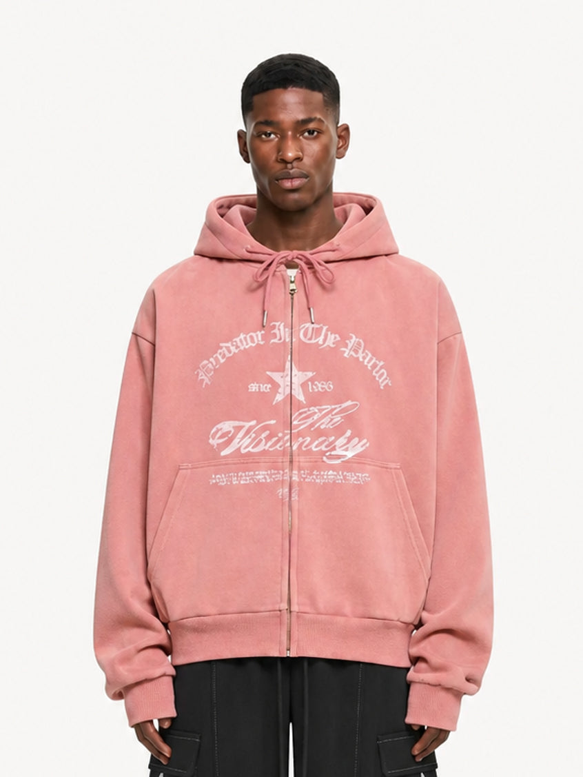OYL-Lab Vintage Star Graphic Zip Up Hoodie