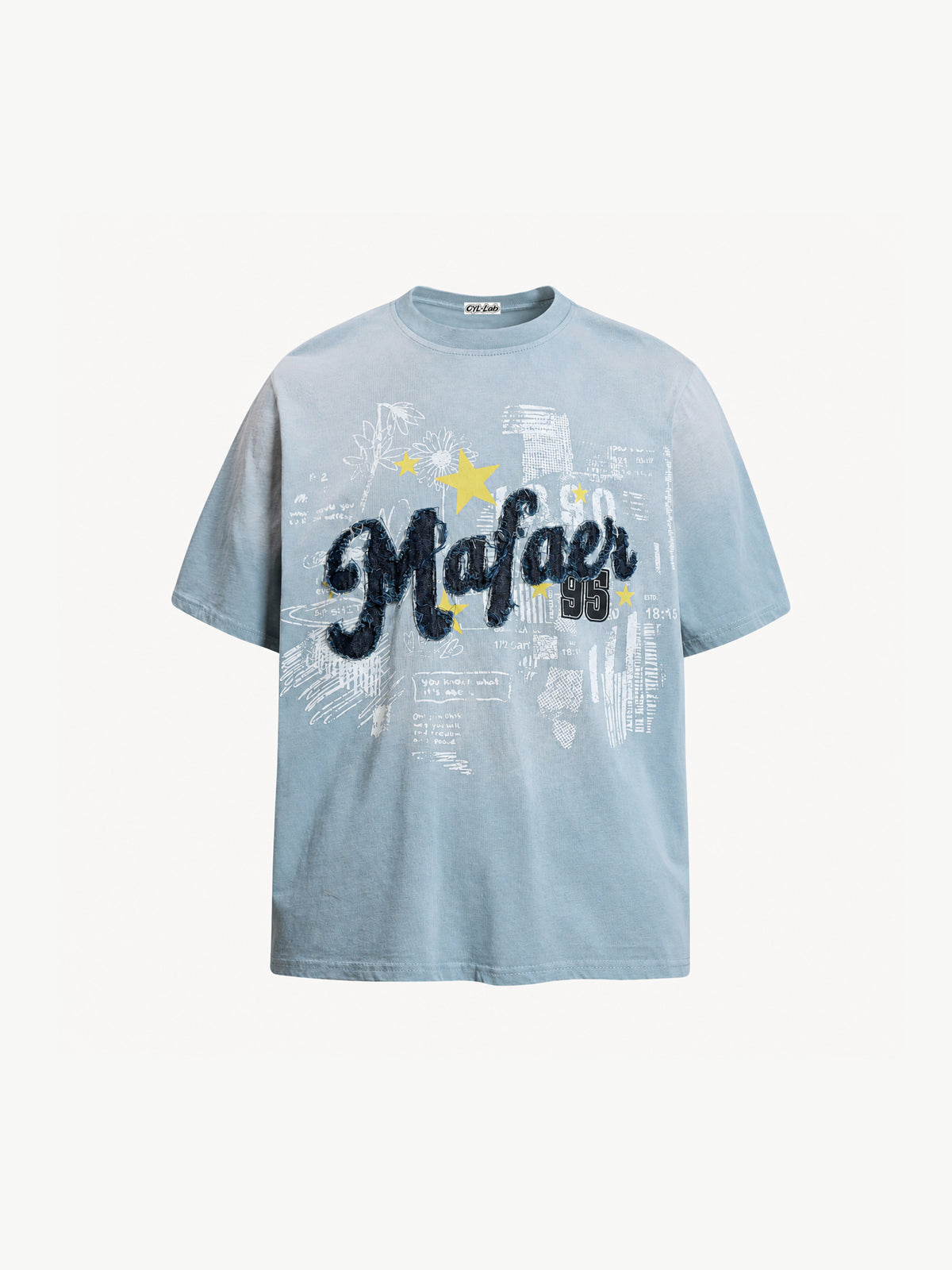 OYL-Lab Frayed Denim Patch Embroidery Tee