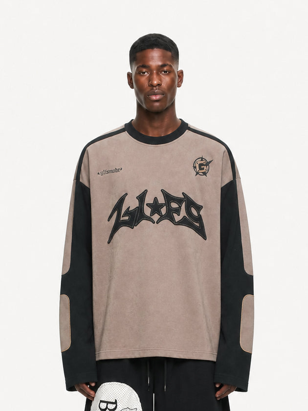 OYL-Lab Suede Patchwork Long Sleeve Tee