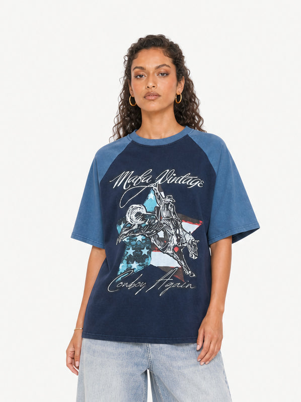 OYL-Lab Western Cowboy Star Vintage Print Tee