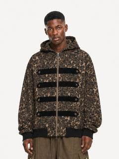OYL-Lab Washed Black & Leopard Star Stud Zip Up Hoodie