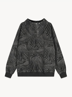 OYL-Lab Zebra Print Studded Zip Up Hoodie