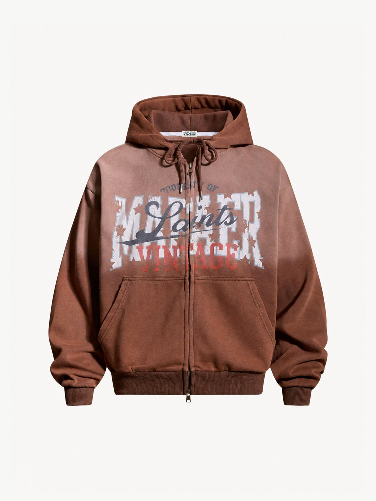 OYL-Lab Vintage Distressed Graphic Zip Up Hoodie