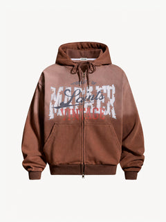 OYL-Lab Vintage Distressed Graphic Zip Up Hoodie