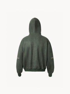 OYL‑Lab Raw-Edge Applique Faux Suede Zip Up Hoodie