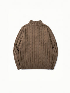 OYL-Lab Quarter Zip Cable Knit Mock‑Neck Sweater